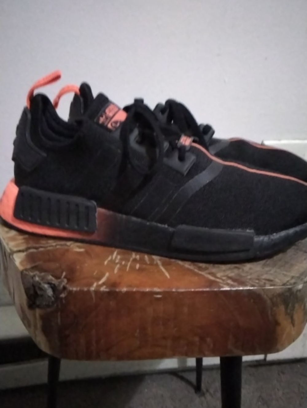 Adidas Men's Black Sneakers with Red Accents Size 7.